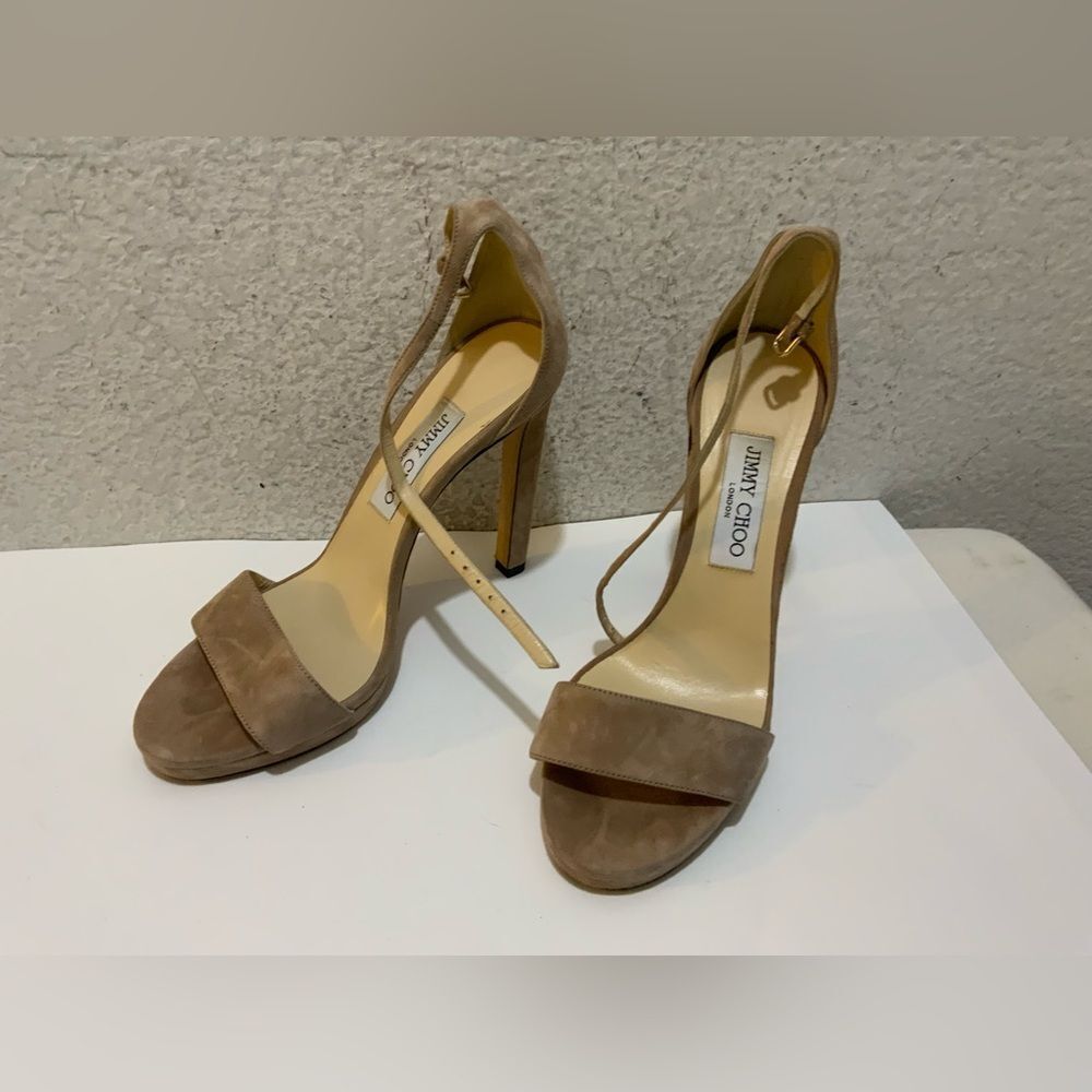 JIMMY CHOO Pattie 120 Suede Platform Sandals 38.5